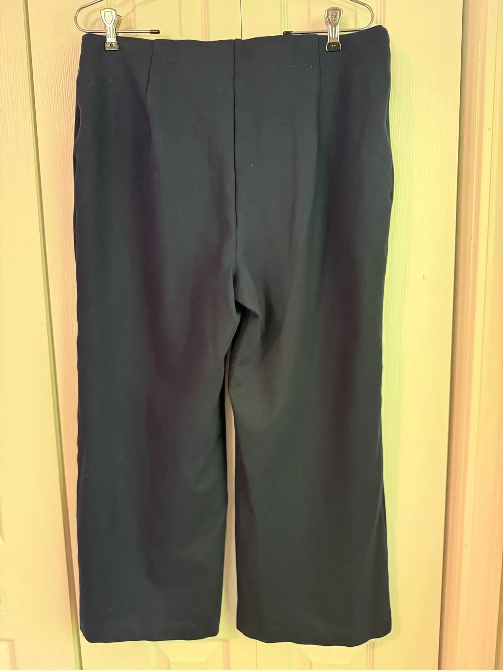 Rafaella Navy Cropped Wide Leg Pintuck Pants
